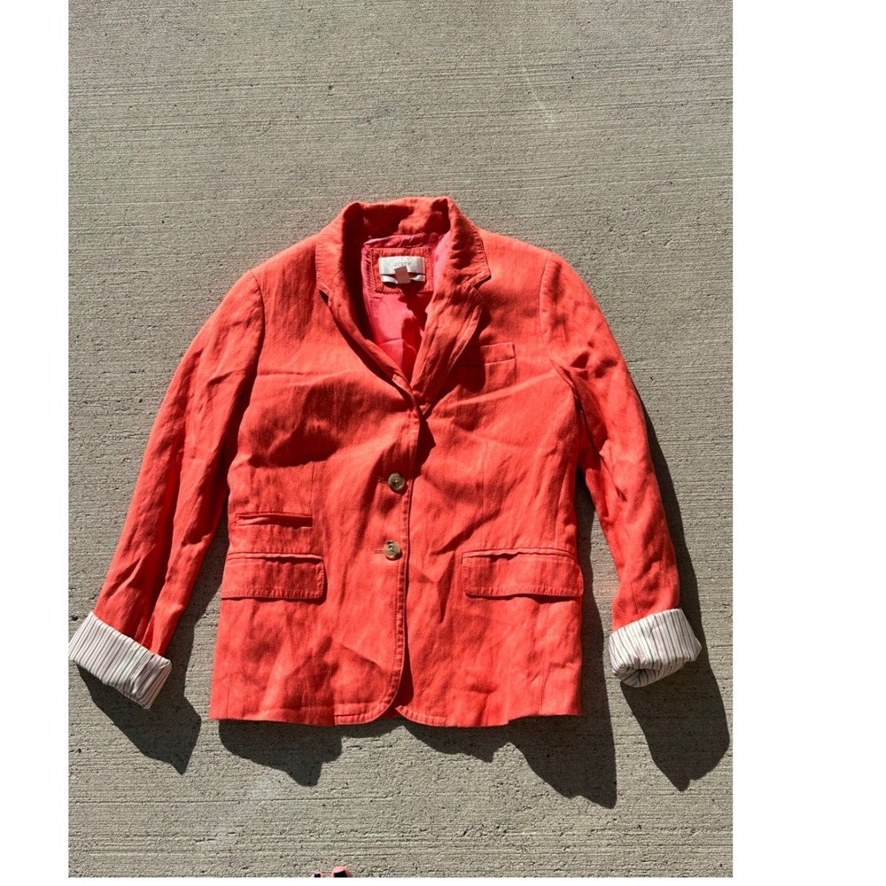 J.Crew Schoolboy Blazer Jacket Size 6 Coral Orange Striped Cuffs Business Casual